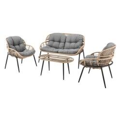 Tisch mit 3 Sesseln DKD Home Decor Grau Metall Kristall Synthetischer Rattan 130 x 76 x 83 cm