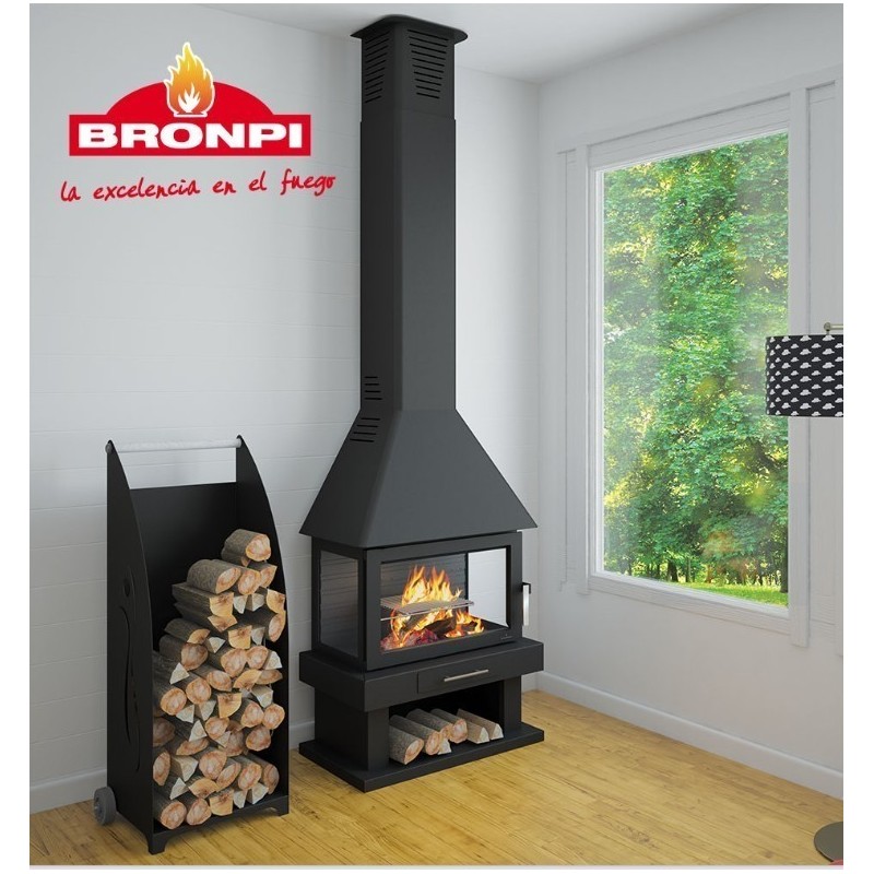 Huesca 3-Glass Wood Burning Fireplace Bronpi 10 kW