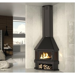 Cheminée d'Angle à bois Lorca R 3 Vitres Bronpi 14 kW