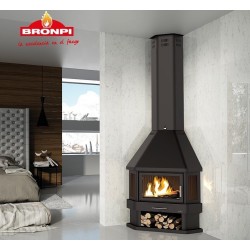 Cheminée d'Angle à bois Lorca R 3 Vitres Bronpi 14 kW