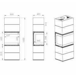 Estufa de leña esmaltada escandinava de 65 A.Caminetti de 3 lados