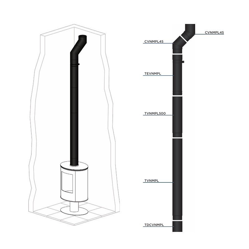 Kit de raccordement conduit de fumée pour poêles à bois vertical sortie dessus Bofill