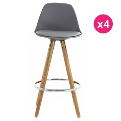 Lot de 4 Chaises Plan de Travail Grise Piétement Chêne KosyForm