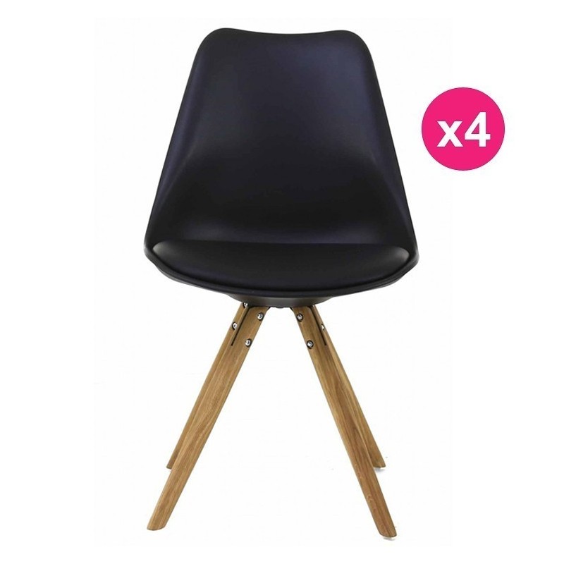 Lot de 4 Chaises Noir Piétement Chêne KosyForm