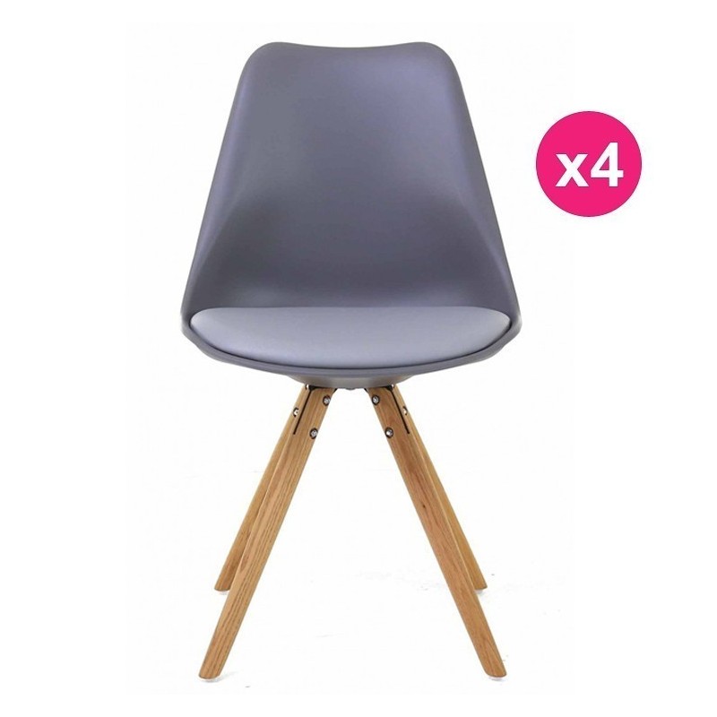 Lot de 4 Chaises Grise Piétement Chêne KosyForm