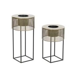 Set de pots de fleurs DKD Home Decor 33 x 33 x 67 cm Noir Doré Métal Loft