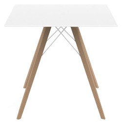 Table à manger Vondom Faz Wood Plateau 80 Carré Blanc et Pieds Chêne Naturel