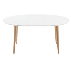 Table Ovale Extensible 120 à 200x90 Blanc et pieds de hêtre KosyForm