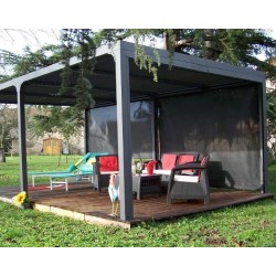 Pergola bioclimatique Habrita 21.52 m2 avec 2 rideaux coté 3.6