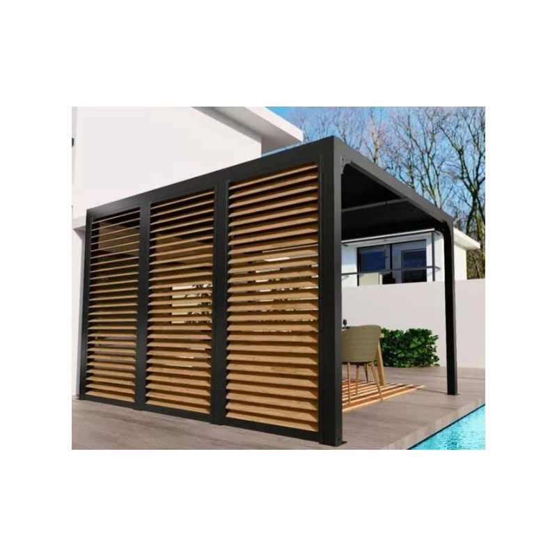 Pergolado bioclimático Habrita alumínio 10,80 m2 ventosas imitação lado madeira 3,6m