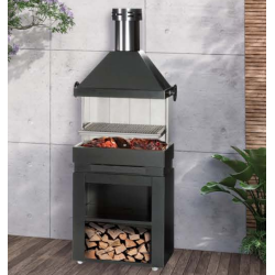 BarBecue Ferlux em tijolo refratário e aço rolling móveis com Hotte