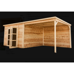 Abri Poolhouse avec terasse couverte madriers 28mm Bahia Habrita 20m2