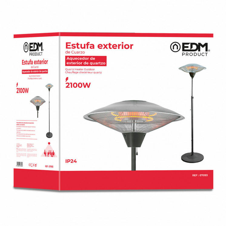 Estufa de Cuarzo EDM 07093 07093 2100 W Ø 56,5 x 190 cm Blanco Negro