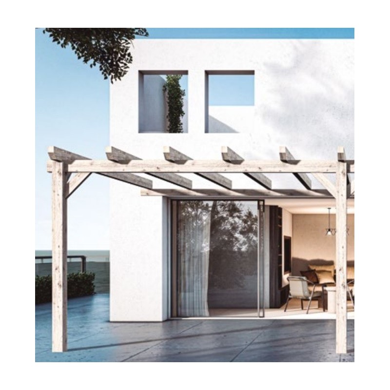 Pergola adossée en bois brut Sevilla 5x4m 20m2