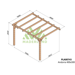 Anlehnpergola aus rohem Holz Andorra 4x3m 12m2