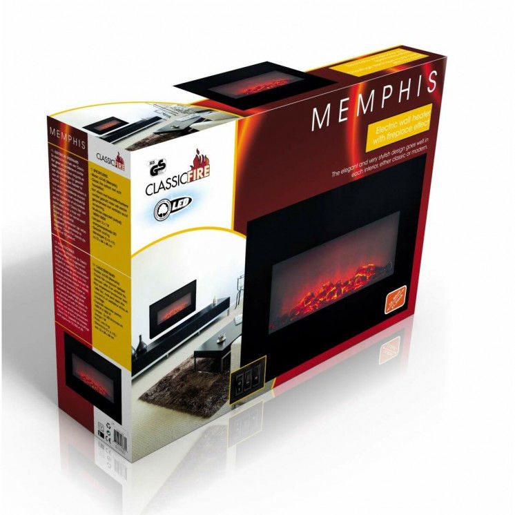 Camino Elettrico Decorativo da Parete Classic Fire Memphis Nero 1800 W 66 x 13 x 46 cm