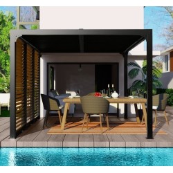Pergolado bioclimático Habrita alumínio 10,80 m2 ventosas imitação lado madeira 3,6m