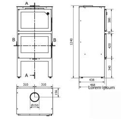 Estufa de leña con horno de acero Istan de 8,5 kW con soporte Ferlux
