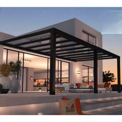 Pergola adossée Stockholm 3.5x6.6m aluminium Gris anthracite et toit transparent Canopiaonate Canopia