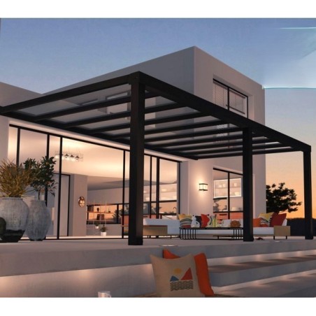 Pergola adossée Stockholm 3.5x6.6m aluminium Gris anthracite et toit transparent Canopiaonate Canopia
