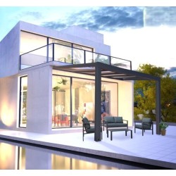 Pergola adossée Stockholm 3.5x3.7m aluminium Gris anthracite et toit transparent Canopia