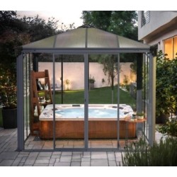 Ledro 3X3 Gazebo da giardino recintato struttura in alluminio grigio e pannelli trasparenti