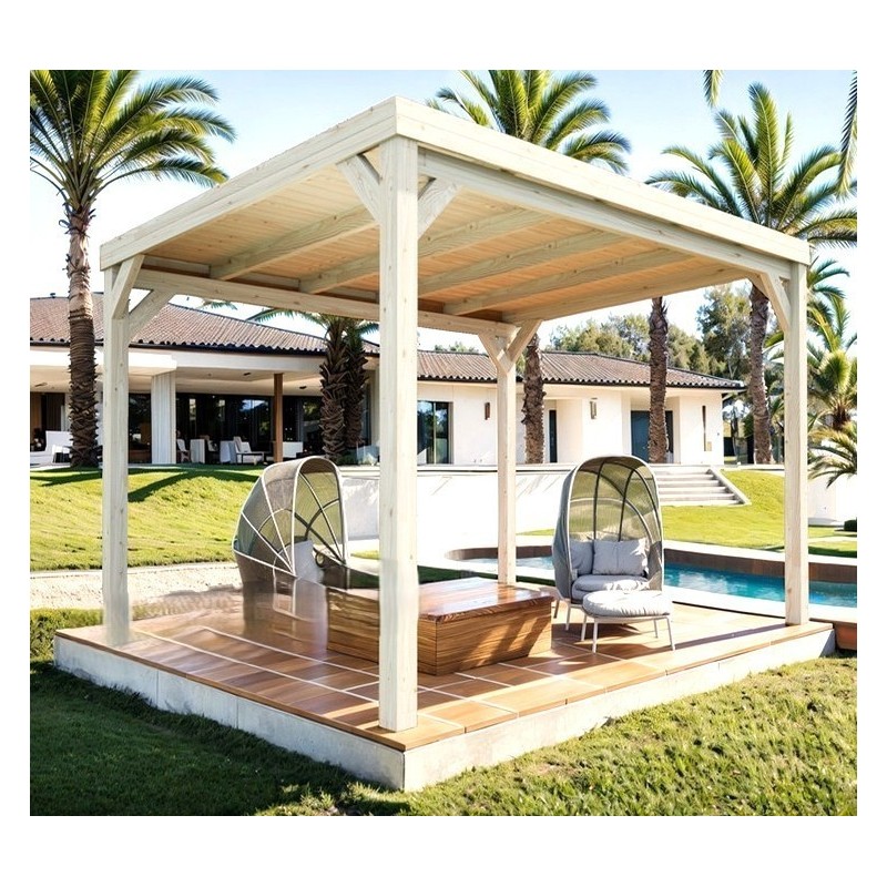 Telhado de pérgola com ripas de madeira Strasbourg 4x3m 12m2