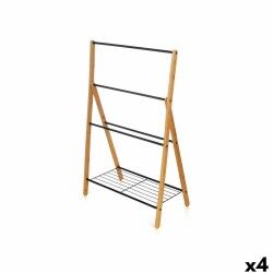 Losstaand handdoekenrek Kipit B7816 Zwart Metaal Bamboe 60 x 90 x 37 cm 4 Stuks